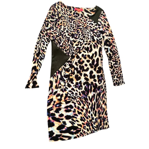 Catherine Malandrino Colorful Cheetah Print Body Con Long Sleeve Dress Size 14 - Picture 2 of 10